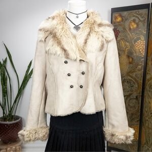 Penny Lane Afghan Faux Shearling Jacket Cream Cropped Y2K Womens